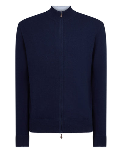 N.Peal Men's Knightsbridge Full Zip Cashmere Jumper Deep French Blue