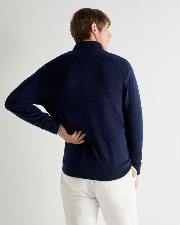 N.Peal Men's Knightsbridge Full Zip Cashmere Jumper Deep French Blue