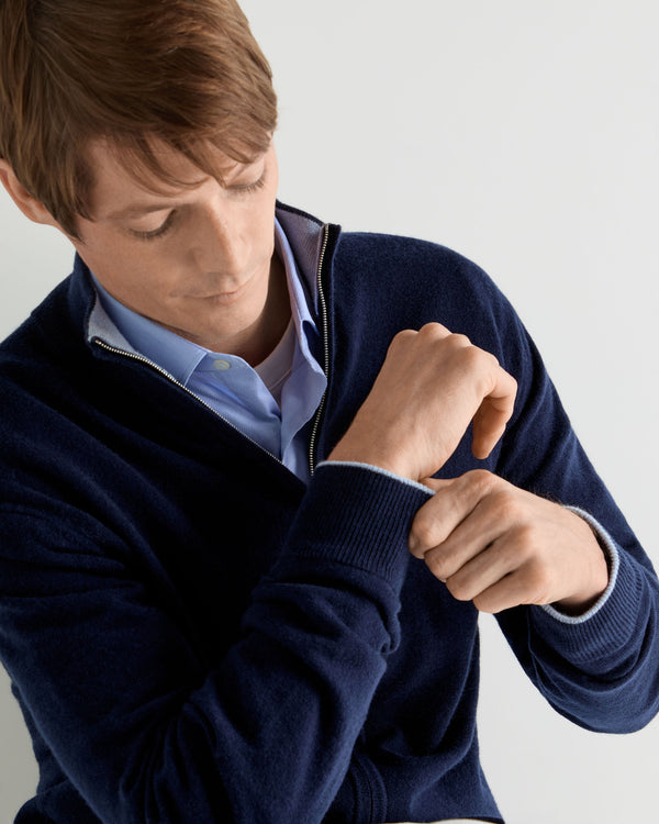 N.Peal Men's Knightsbridge Full Zip Cashmere Jumper Deep French Blue