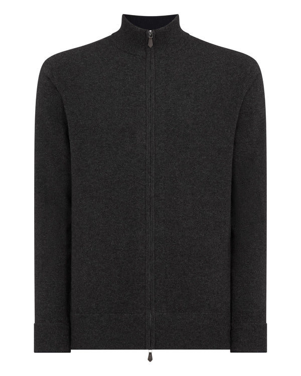 N.Peal Men's Knightsbridge Full Zip Cashmere Jumper Deep Charcoal Grey