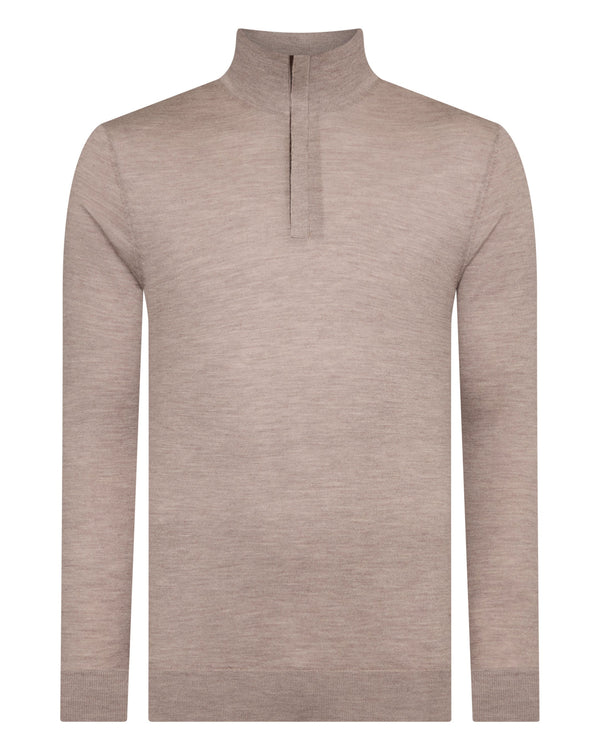 N.Peal Men's Regent Fine Gauge Cashmere Half Zip Jumper Soft Taupe Brown
