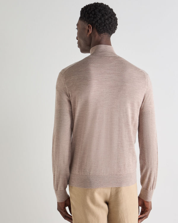 N.Peal Men's Hyde Fine Gauge Cashmere Full Zip Jumper Soft Taupe Brown