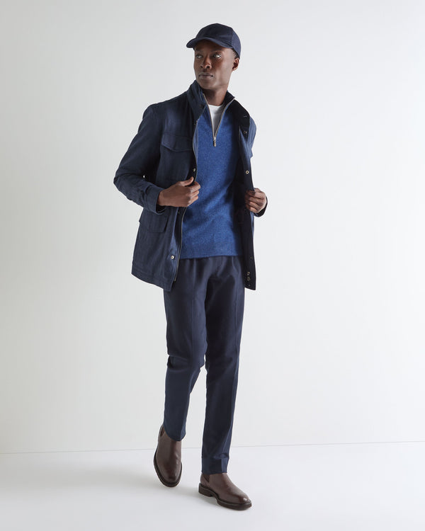 N.Peal Men's Carnaby Half Zip Cashmere Jumper Bright Denim Blue