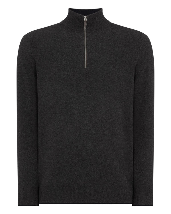 N.Peal Men's Carnaby Half Zip Cashmere Jumper Deep Charcoal Grey