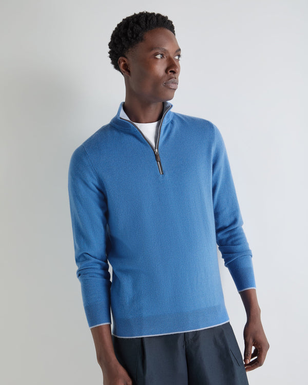 N.Peal Men's Carnaby Half Zip Cashmere Jumper Sunshine Blue