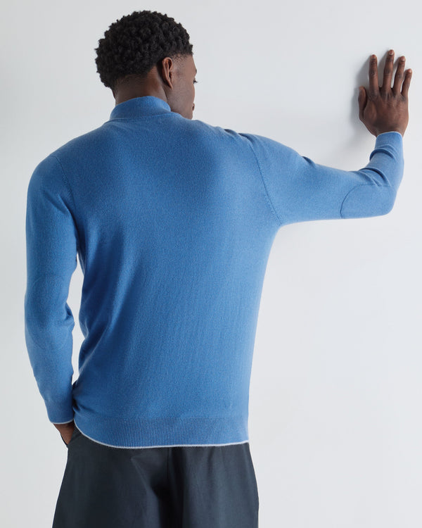 N.Peal Men's Carnaby Half Zip Cashmere Jumper Sunshine Blue
