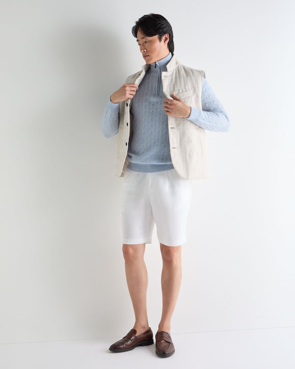 N.Peal Men's Albemarle Cable Half Zip Cashmere Jumper Sea Mist Blue