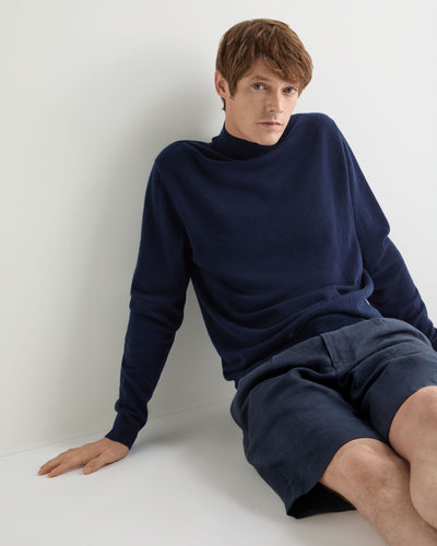 N.Peal Men's Mayfair Turtle Neck Cashmere Jumper Deep French Blue