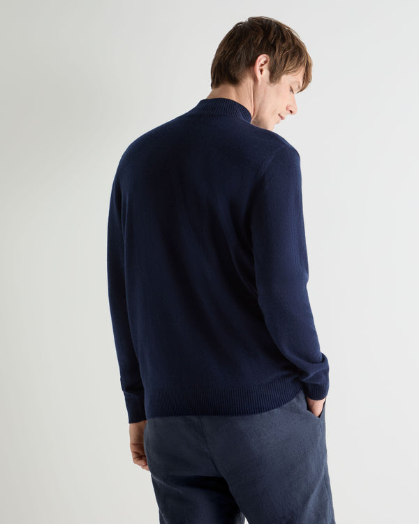 N.Peal Men's Mayfair Turtle Neck Cashmere Jumper Deep French Blue