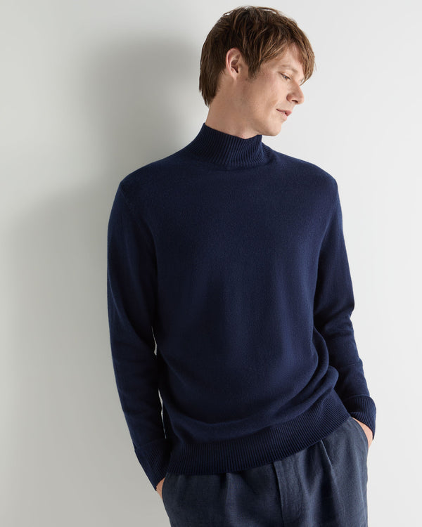 N.Peal Men's Mayfair Turtle Neck Cashmere Jumper Deep French Blue