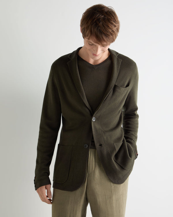 N.Peal Men's Marlborough Fine Gauge Cashmere Jacket Arabica Khaki Green