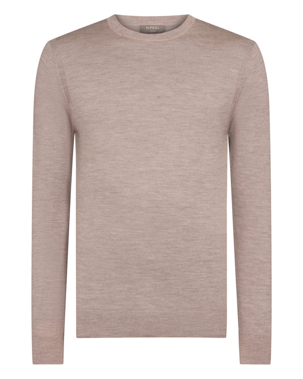 N.Peal Men's Covent Fine Gauge Cashmere Round Neck Jumper Soft Taupe Brown