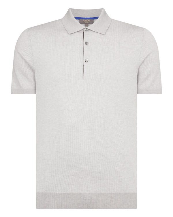 N.Peal Men's Polzeath Cotton Cashmere Polo T-Shirt Fumo Grey