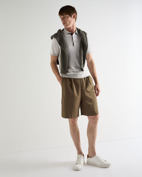 N.Peal Men's Polzeath Cotton Cashmere Polo T-Shirt Fumo Grey