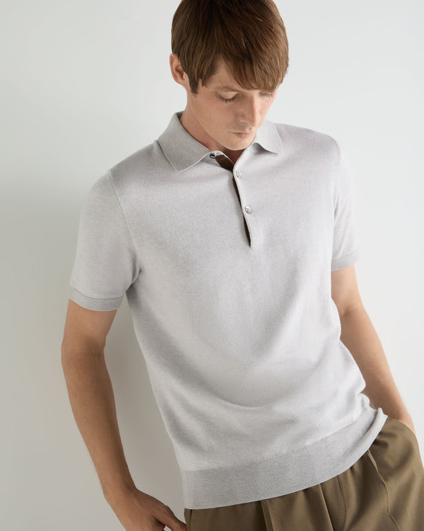 N.Peal Men's Polzeath Cotton Cashmere Polo T-Shirt Fumo Grey