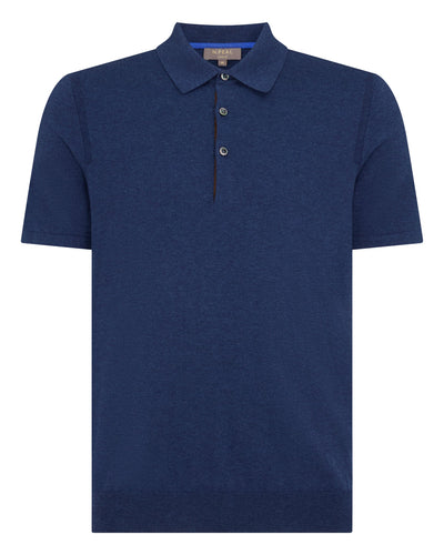 N.Peal Men's Polzeath Cotton Cashmere Polo T-Shirt Dark Denim Blue