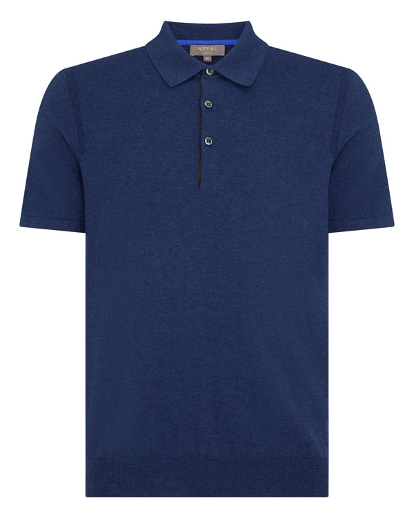N.Peal Men's Polzeath Cotton Cashmere Polo T-Shirt Dark Denim Blue
