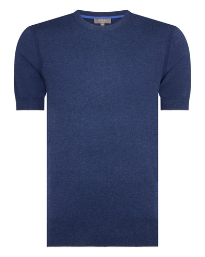 N.Peal Men's Newquay Cotton Cashmere T-Shirt Dark Denim Blue