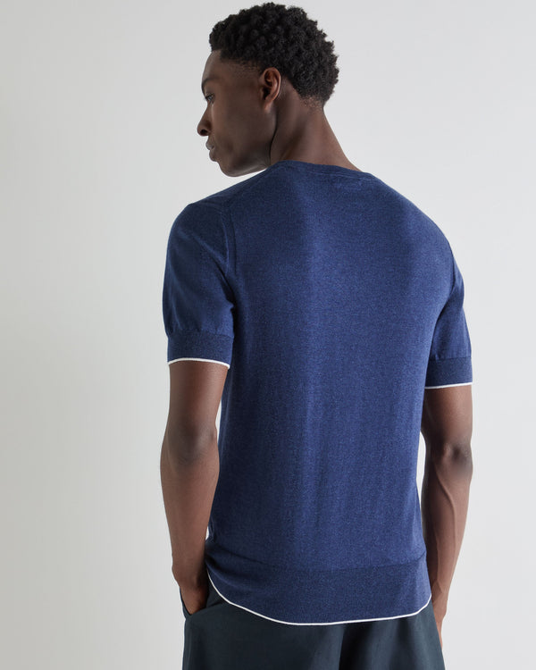 N.Peal Men's Newquay Cotton Cashmere T-Shirt Dark Denim Blue