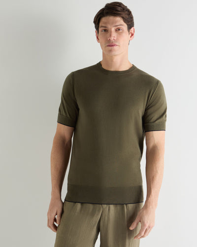 N.Peal Men's Newquay Cotton Cashmere T-Shirt Khaki Green