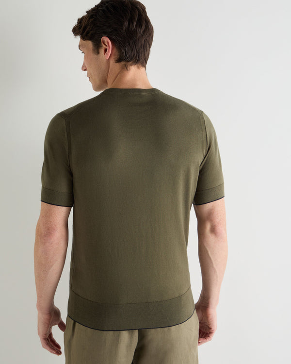 N.Peal Men's Newquay Cotton Cashmere T-Shirt Khaki Green