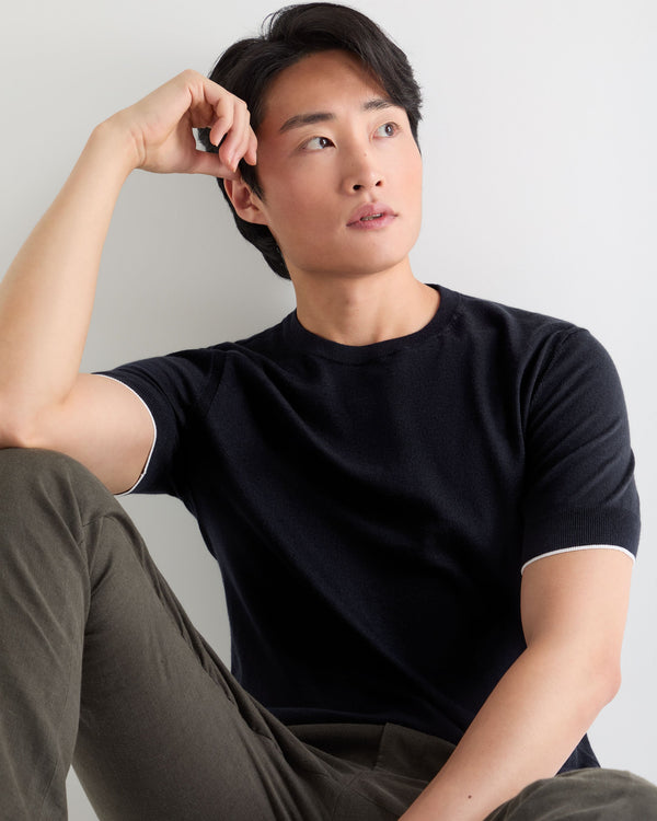 N.Peal Men's Newquay Cotton Cashmere T-Shirt Navy Blue