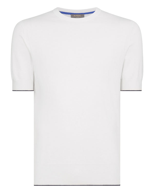 N.Peal Men's Newquay Cotton Cashmere T-Shirt New Ivory White