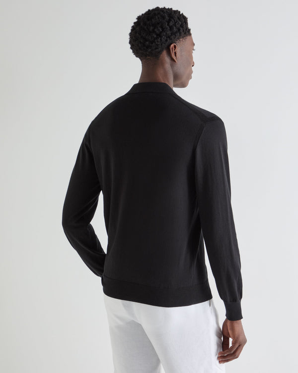 N.Peal Men's Padstow Cotton Cashmere Polo Shirt Black