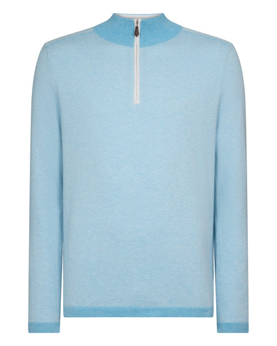 N.Peal Men's Salcombe Jacquard Half Zip Cotton Cashmere Jumper Cornflower Blue