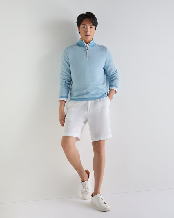 N.Peal Men's Salcombe Jacquard Half Zip Cotton Cashmere Jumper Cornflower Blue