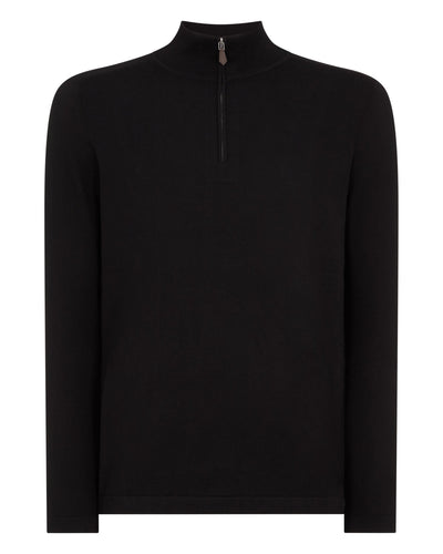 N.Peal Men's Salcombe Half Zip Cotton Cashmere Jumper Black