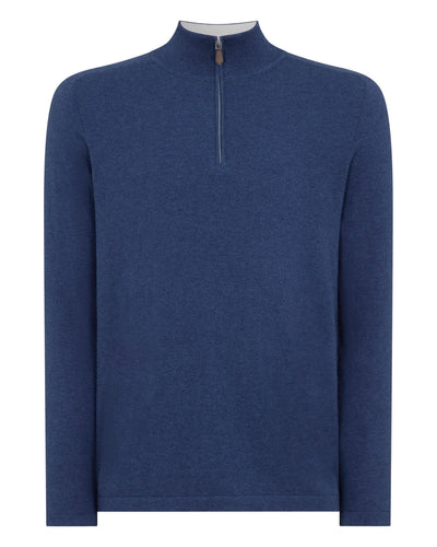N.Peal Men's Salcombe Half Zip Cotton Cashmere Jumper Dark Denim Blue