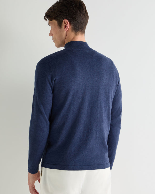 N.Peal Men's Salcombe Half Zip Cotton Cashmere Jumper Dark Denim Blue