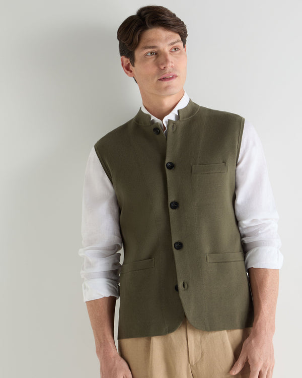 N.Peal Men's Penzance Cotton Cashmere Gilet Khaki Green