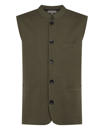 N.Peal Men's Penzance Cotton Cashmere Gilet Khaki Green