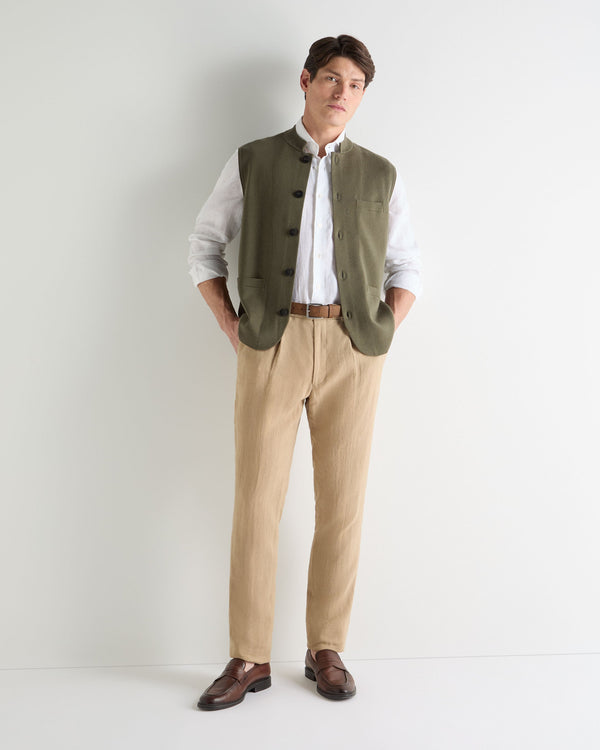 N.Peal Men's Penzance Cotton Cashmere Gilet Khaki Green