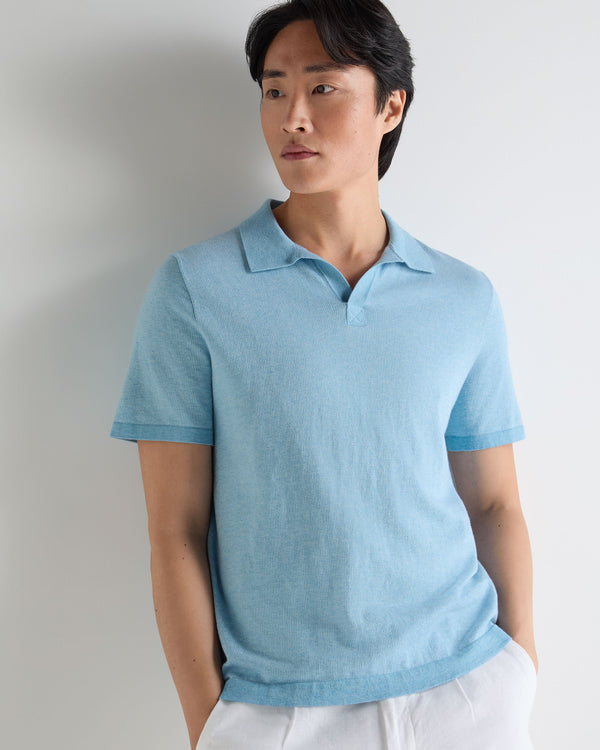 N.Peal Men's Polo Cotton Cashmere T-Shirt Cornflower Blue