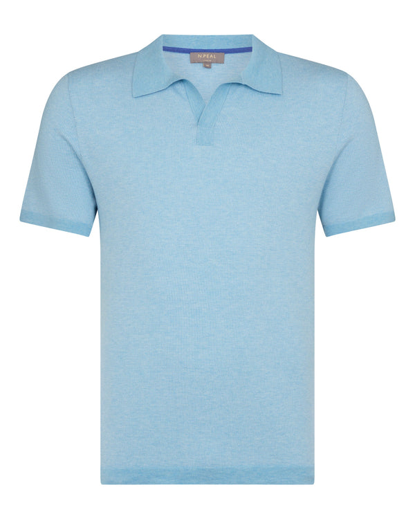 N.Peal Men's Polo Cotton Cashmere T-Shirt Cornflower Blue