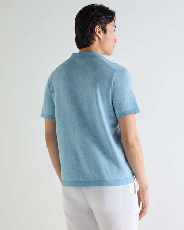 N.Peal Men's Polo Cotton Cashmere T-Shirt Cornflower Blue