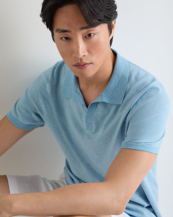 N.Peal Men's Polo Cotton Cashmere T-Shirt Cornflower Blue