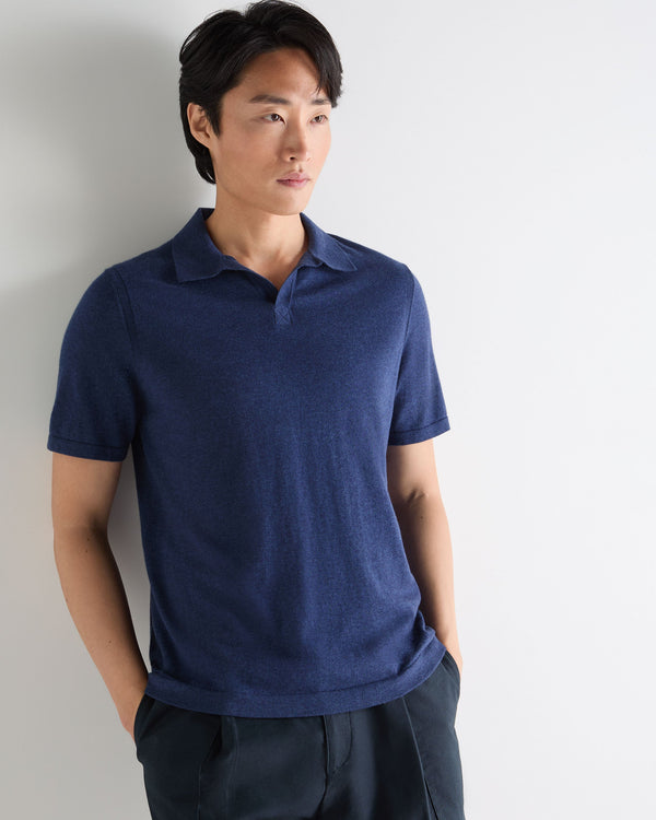 N.Peal Men's Polo Cotton Cashmere T-Shirt Dark Denim Blue