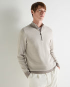 Men's Temple Jacquard Half Zip Cashmere Sweater Oat Grey