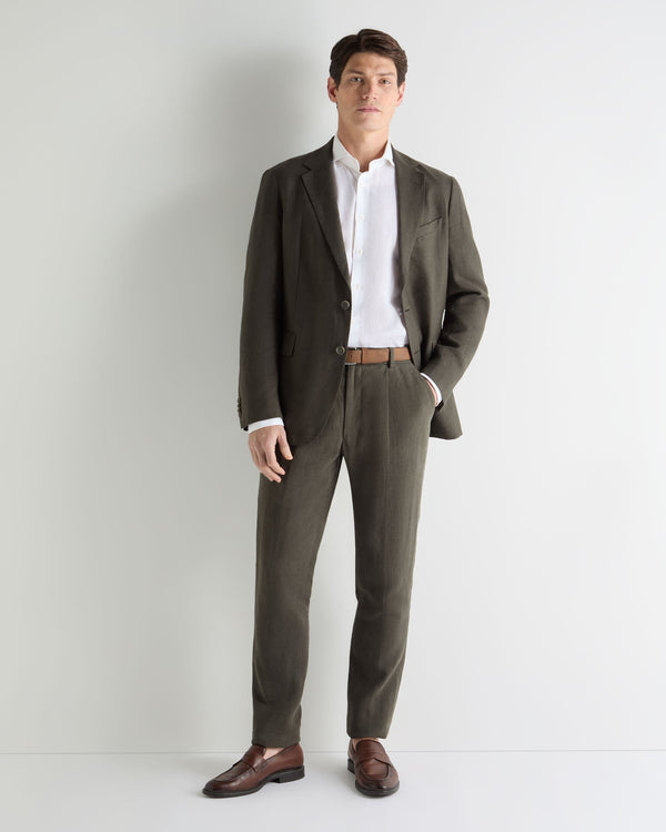 N.Peal Men's Amalfi Linen Jacket Arabica Khaki Green