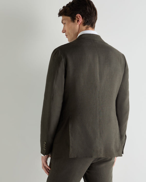 N.Peal Men's Amalfi Linen Jacket Arabica Khaki Green