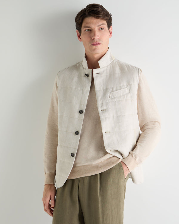 N.Peal Men's Seville Linen Gilet Chalk White