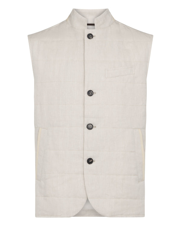 N.Peal Men's Seville Linen Gilet Chalk White