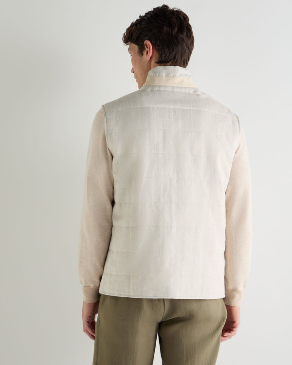 N.Peal Men's Seville Linen Gilet Chalk White