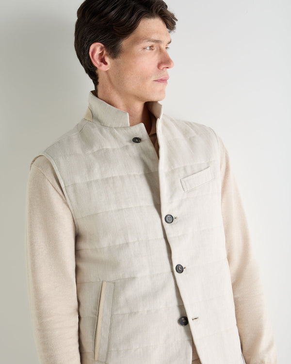 N.Peal Men's Seville Linen Gilet Chalk White
