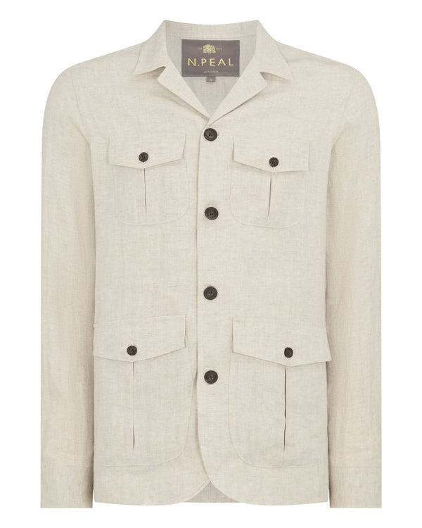 N.Peal Men's Safari Linen Jacket Sand Brown