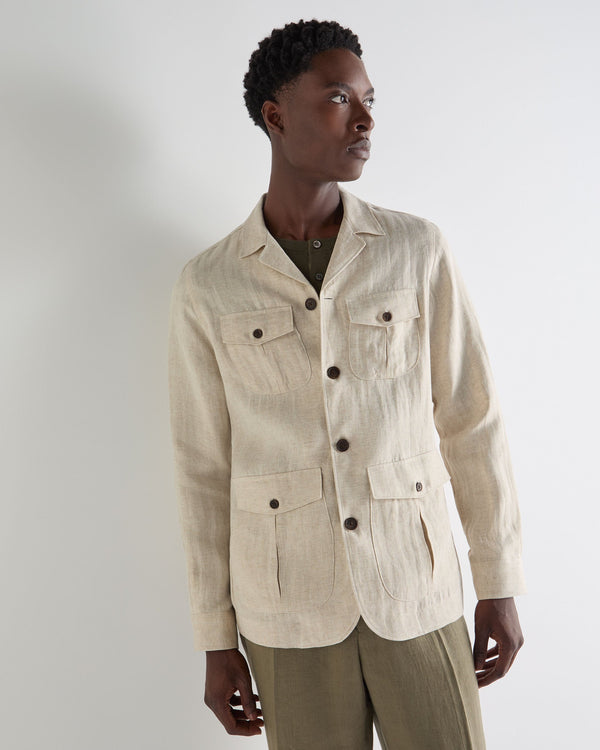 N.Peal Men's Safari Linen Jacket Sand Brown